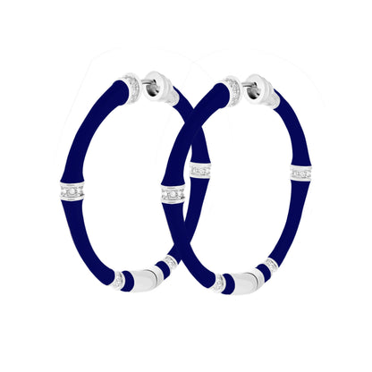 Blue bamboo hoop earrings by Lauren G Adams with crystal end caps on Tampa Home & Garden Store