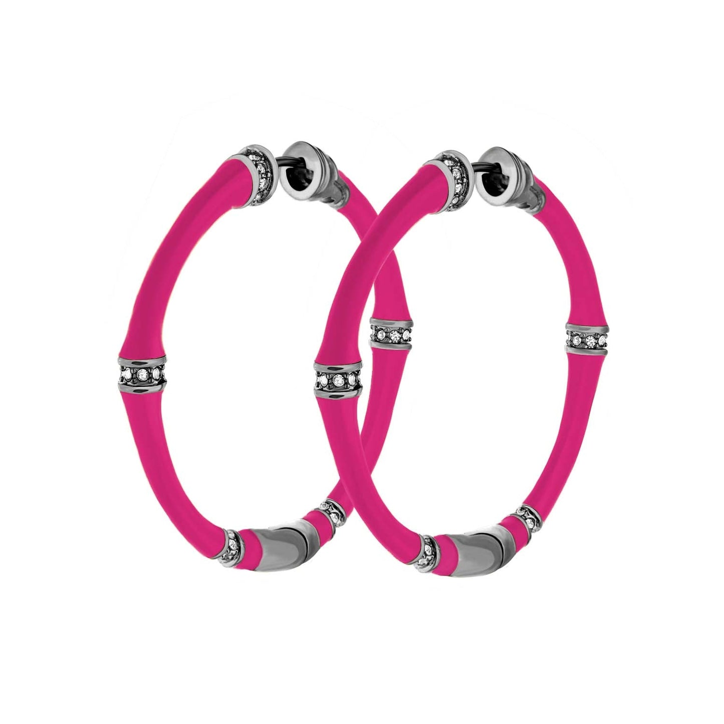 Bamboo Earrings — Hoop pink silicone hoops with crystal silver bands, Lauren G Adams, set of 2 on Tampa Home & Garden Store