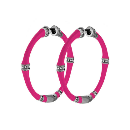 Bamboo Earrings — Hoop pink silicone hoops with crystal silver bands, Lauren G Adams, set of 2 on Tampa Home & Garden Store