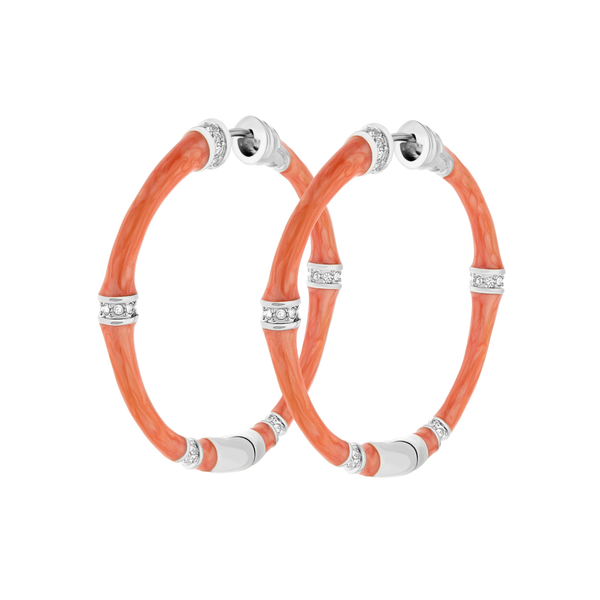 Bamboo Hoop Earrings orange textured bamboo with silver caps and crystal accents set of 4 on Tampa Home & Garden Store