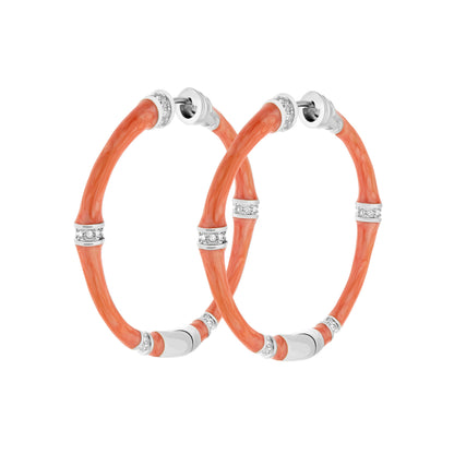 Bamboo Hoop Earrings orange textured bamboo with silver caps and crystal accents set of 4 on Tampa Home & Garden Store
