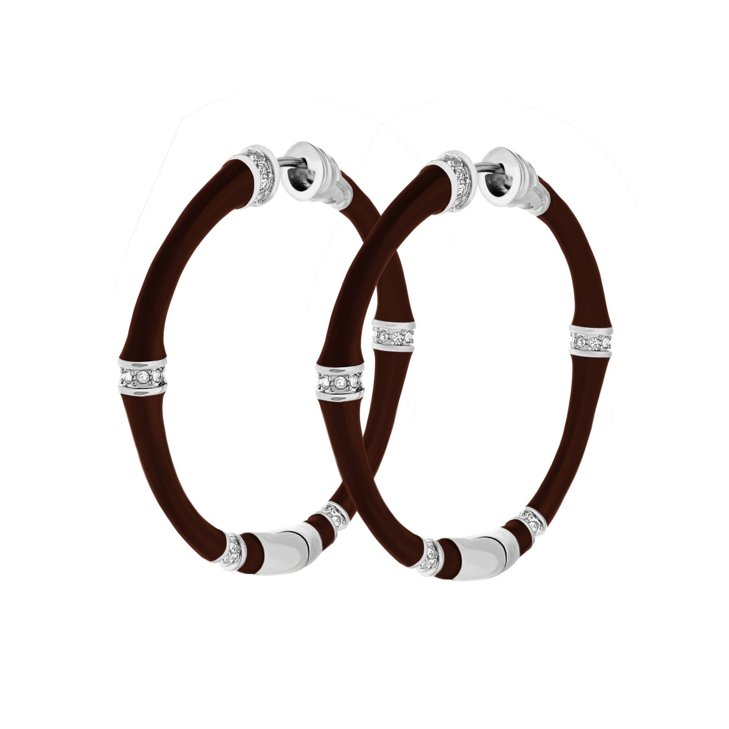 Bamboo hoop earrings with silver rhinestone accents, brown bamboo, Lauren G Adams on Tampa Home & Garden Store
