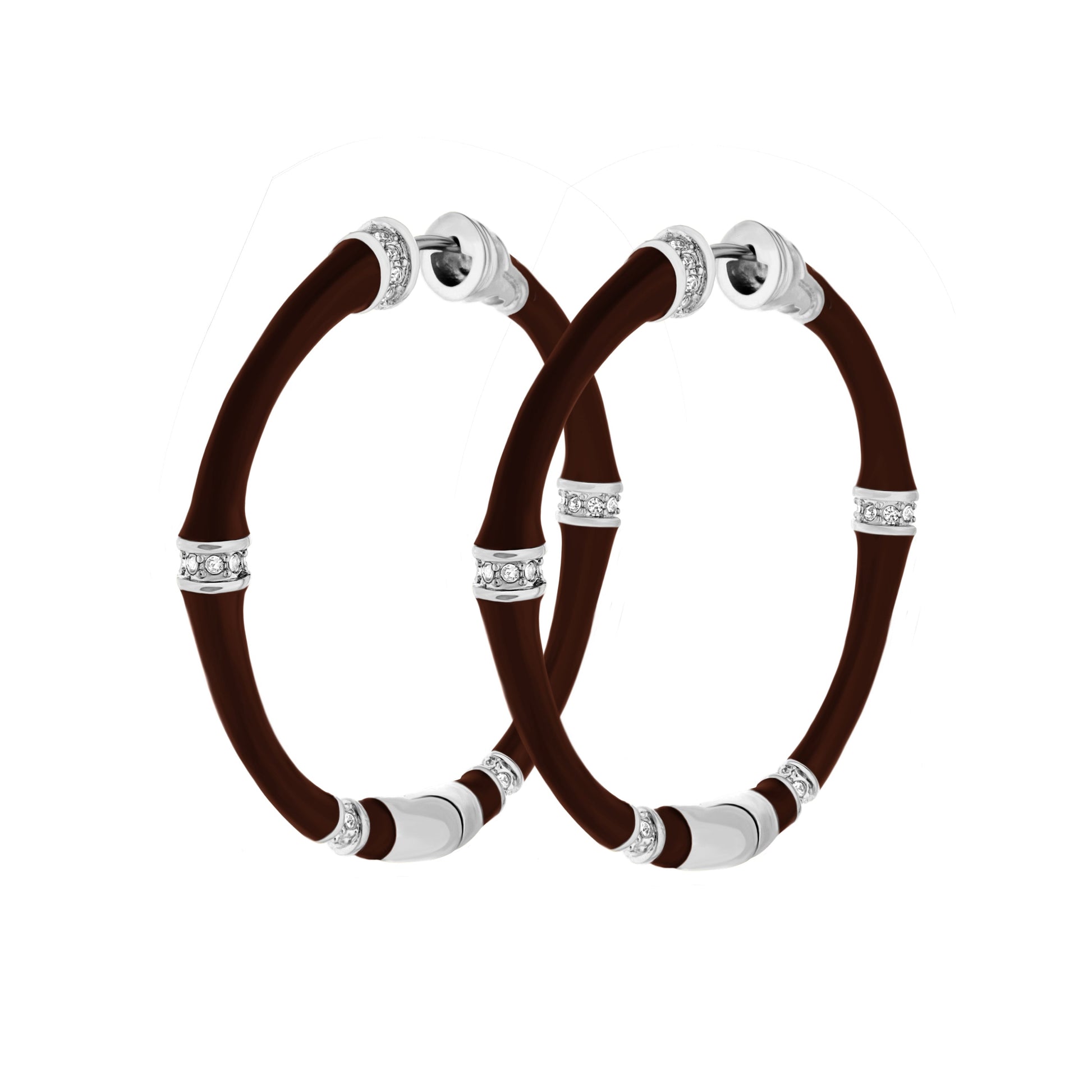 Bamboo hoop earrings with silver rhinestone accents, brown bamboo, Lauren G Adams on Tampa Home & Garden Store