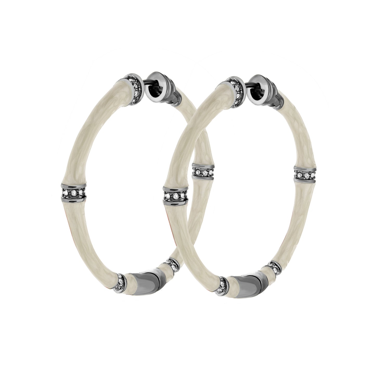 Bamboo Hoop Earrings set of 3, Lauren G Adams, beige bamboo with silver rhinestone caps on Tampa Home & Garden Store