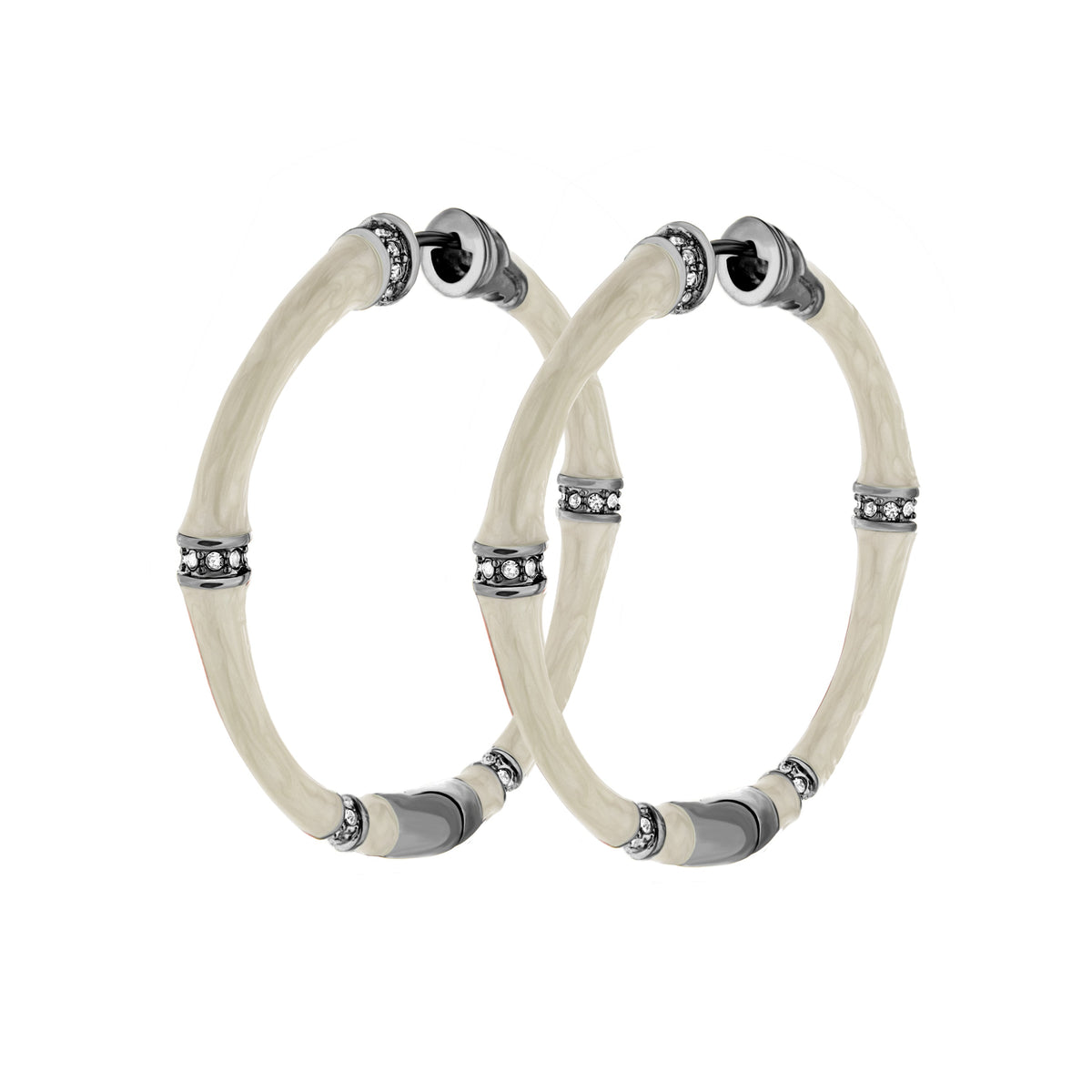 Bamboo Hoop Earrings set of 3, Lauren G Adams, beige bamboo with silver rhinestone caps on Tampa Home & Garden Store