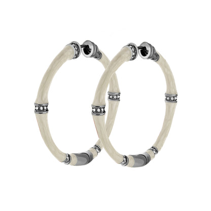 Bamboo Hoop Earrings set of 3, Lauren G Adams, beige bamboo with silver rhinestone caps on Tampa Home & Garden Store