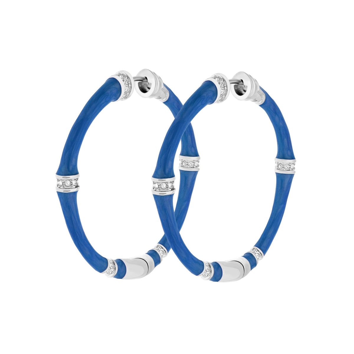 Bamboo Hoop Earrings blue enamel with crystal caps by Lauren G Adams, set of 3 on Tampa Home & Garden Store