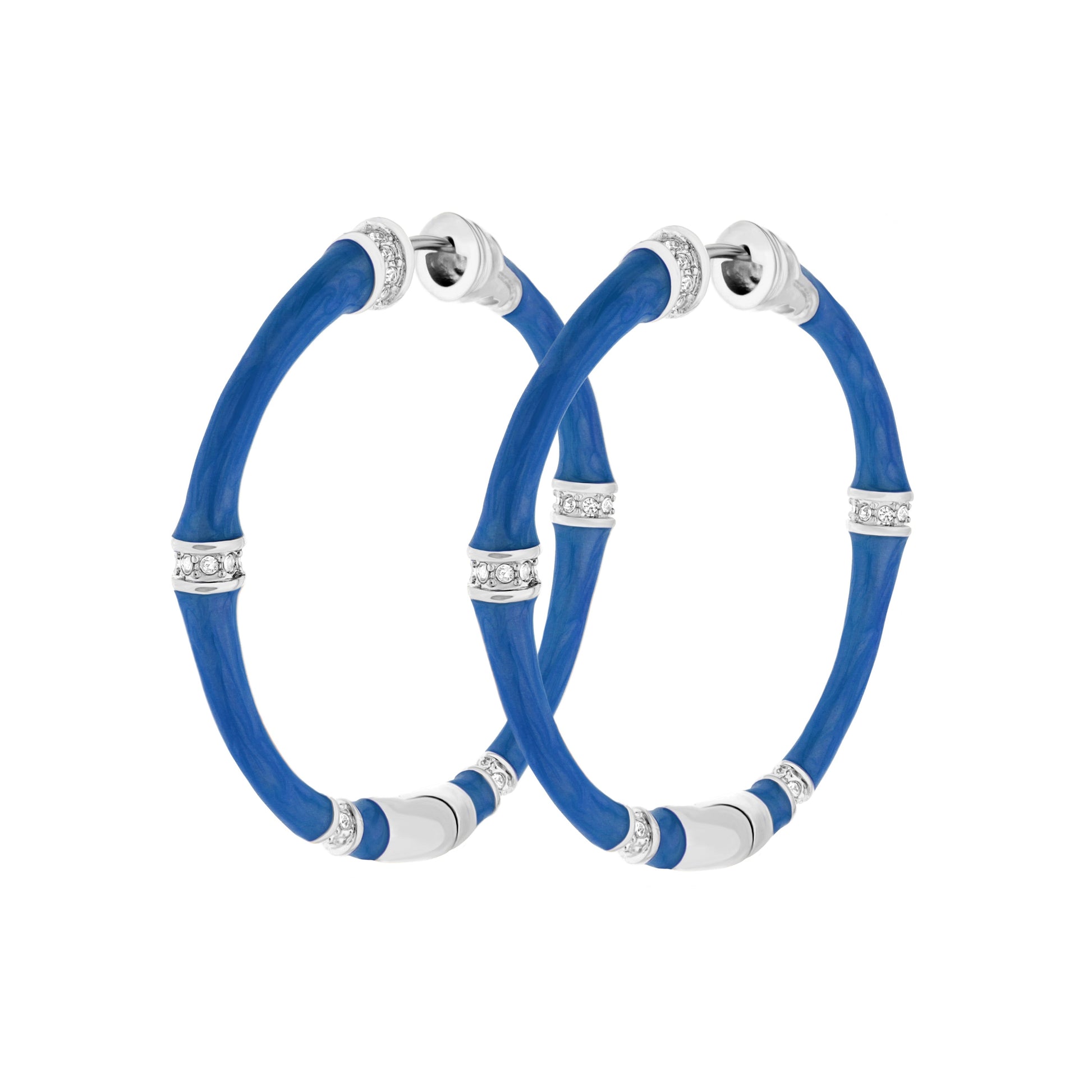 Bamboo Hoop Earrings blue enamel with crystal caps by Lauren G Adams, set of 3 on Tampa Home & Garden Store