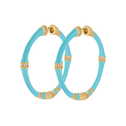 Bamboo Hoop Earrings turquoise blue with gold-tone bands and crystal pavé, set of 3 on Tampa Home & Garden Store