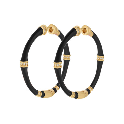 Bamboo Hoop Earrings black with gold-tone accents and crystal detailing by Lauren G Adams on Tampa Home & Garden Store