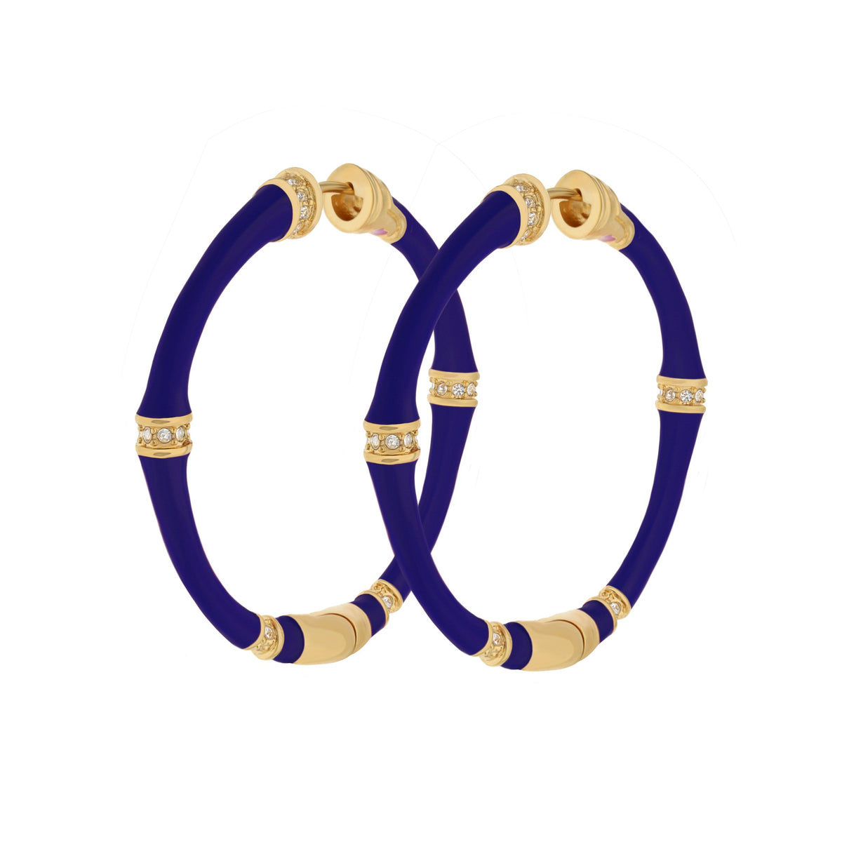 Bamboo Hoop Earrings blue with gold-tone caps and crystal bands, Lauren G Adams set of 4 on Tampa Home & Garden Store