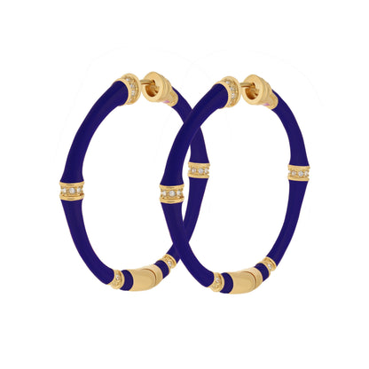 Bamboo Hoop Earrings blue with gold-tone caps and crystal bands, Lauren G Adams set of 4 on Tampa Home & Garden Store