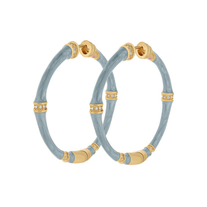 Bamboo Hoop Earrings — blue marble bamboo with gold-tone crystal accents, set of 3 on Tampa Home & Garden Store