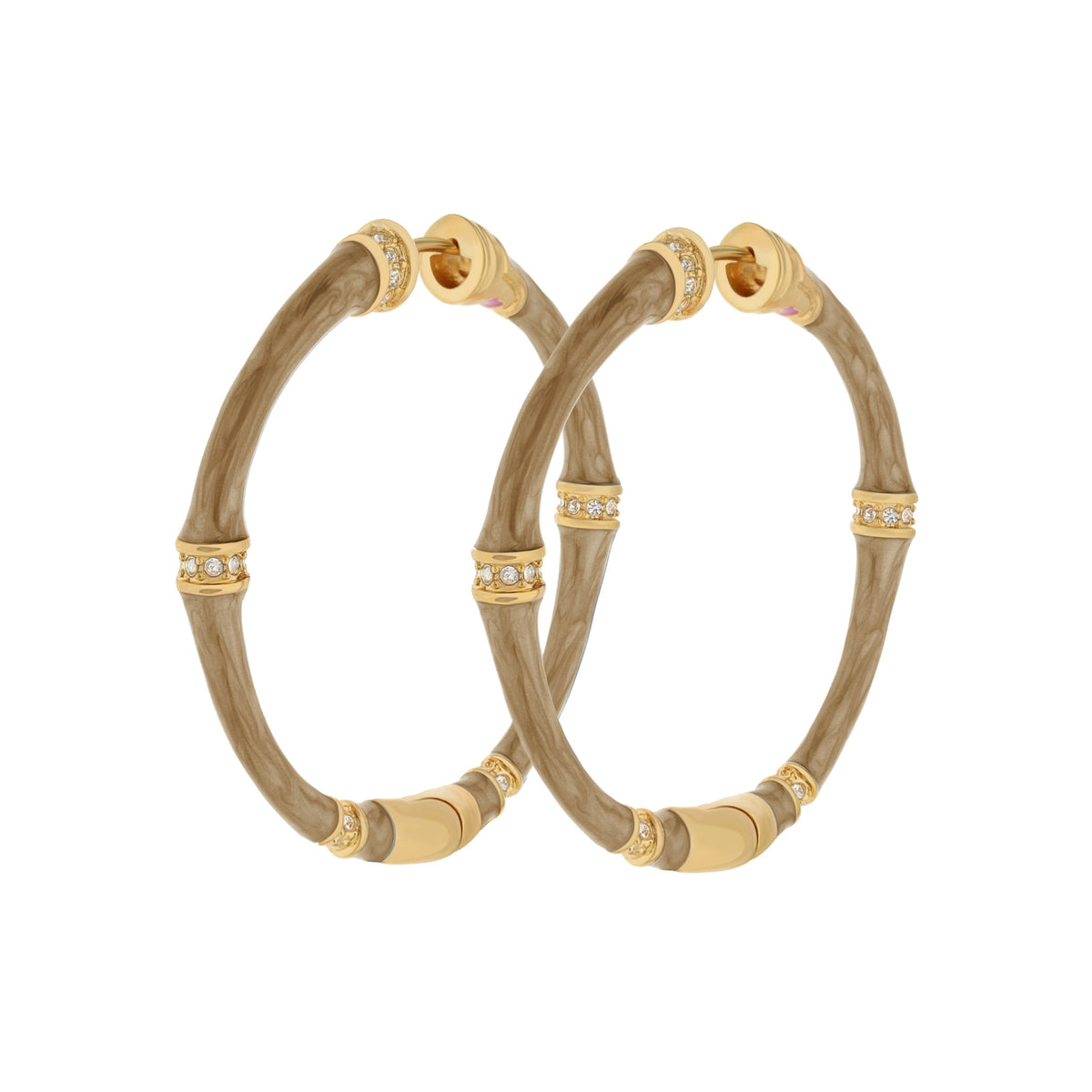 Bamboo hoop earrings with gold-tone caps and crystal pavé, set of four on Tampa Home & Garden Store
