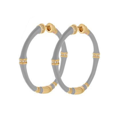 Bamboo Hoop Earrings by Lauren G Adams grey hoops with gold-tone crystal caps on Tampa Home & Garden Store