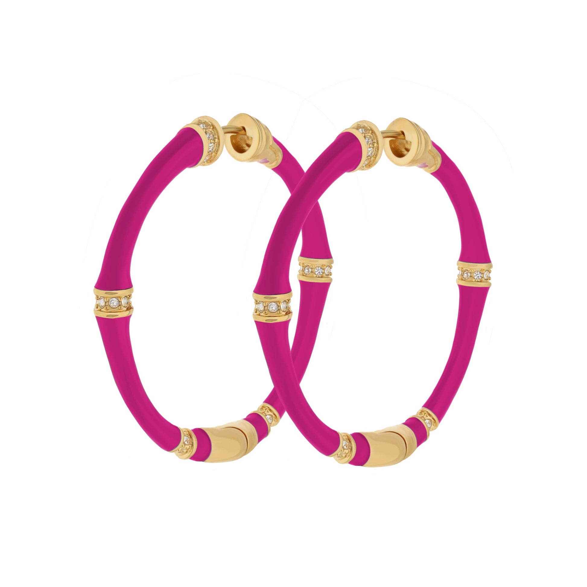 Pink bamboo hoop earrings set of four with gold-tone caps and crystal accents on Tampa Home & Garden Store
