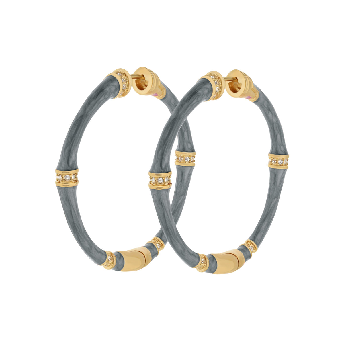 Bamboo Hoop Earrings by Lauren G Adams, grey bamboo with gold-tone crystal band, set of 4 on Tampa Home & Garden Store