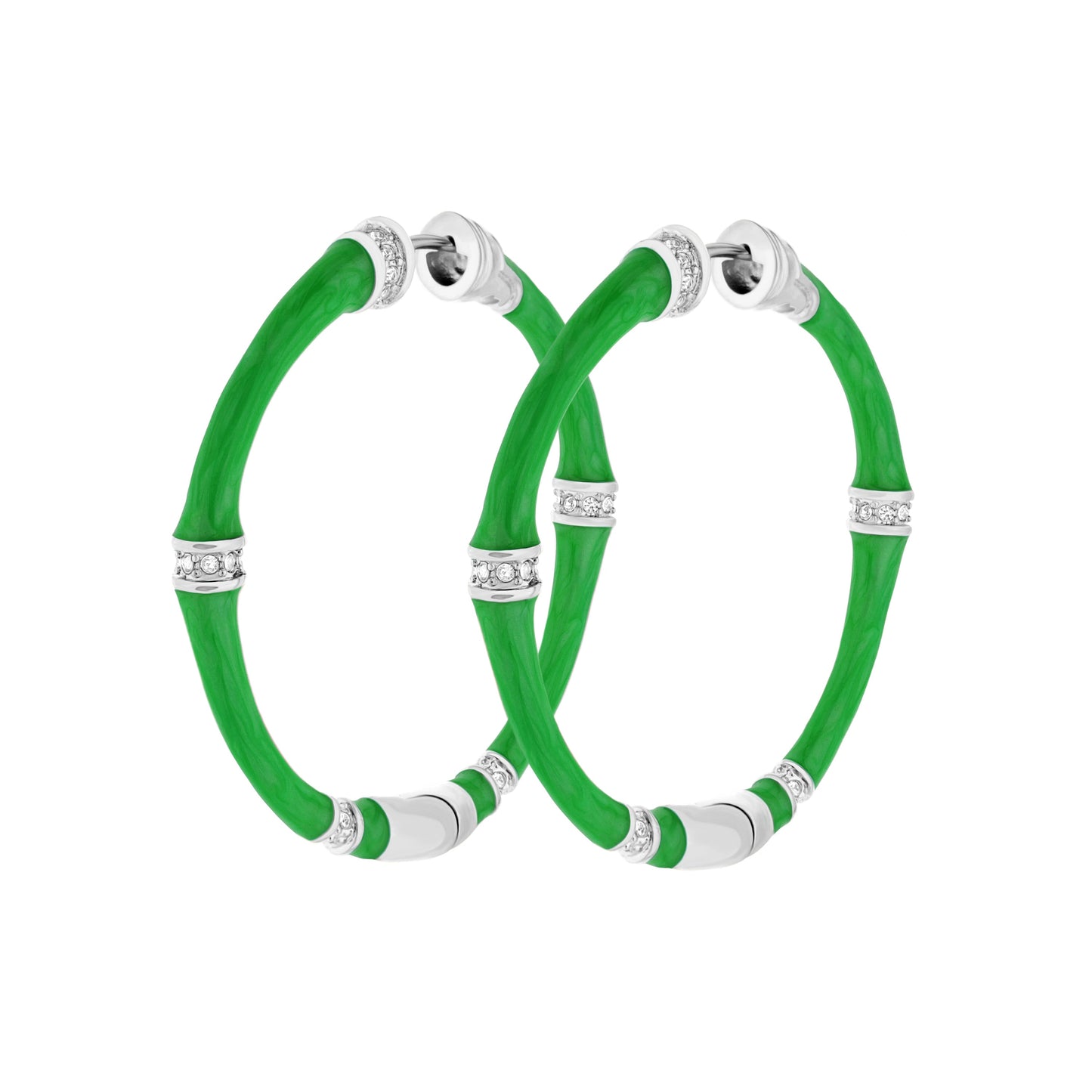 Bamboo Earrings — Hoop by Lauren G Adams, green bamboo with crystal accents, set of 3 on Tampa Home & Garden Store