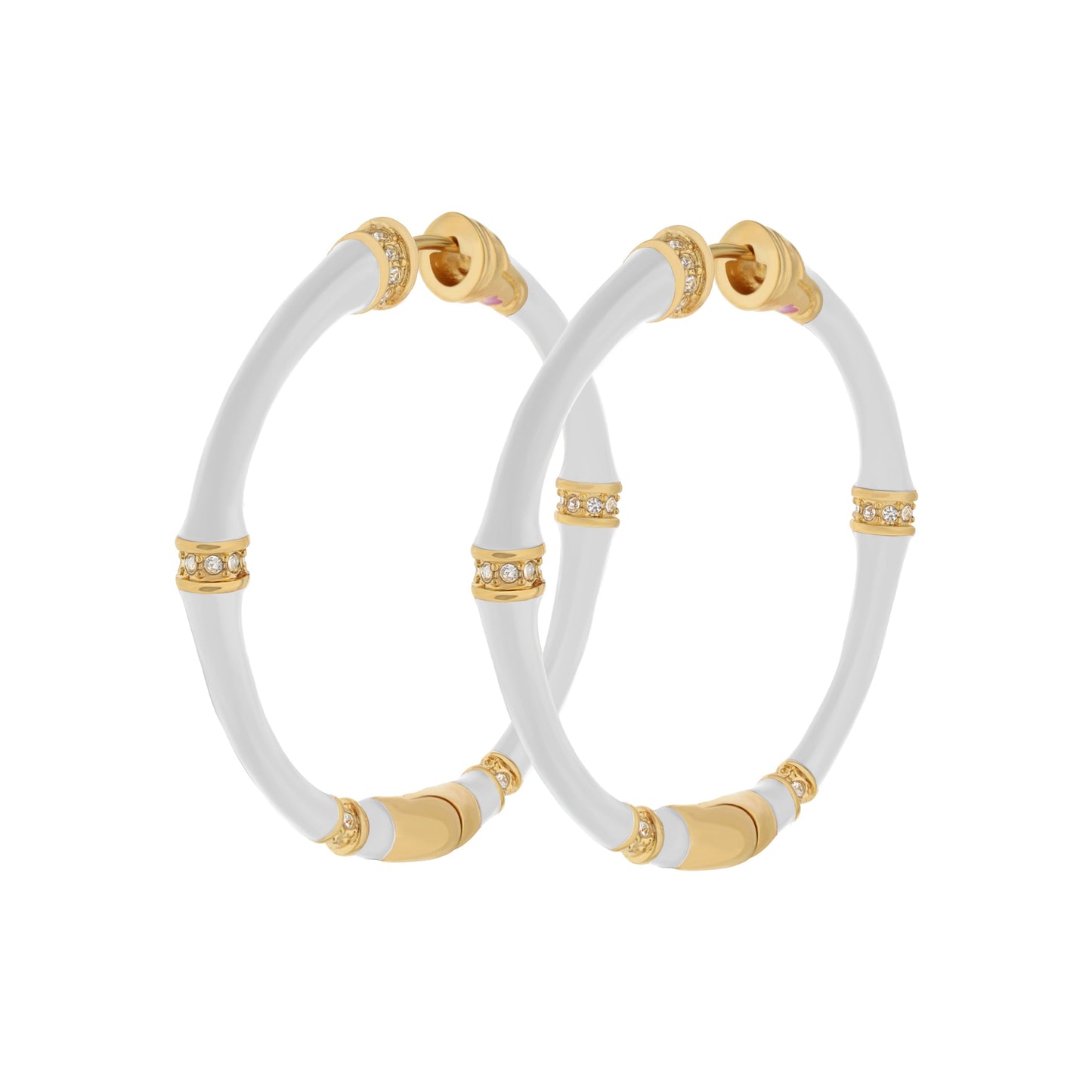 Hoop Bamboo Earrings by Lauren G Adams, white bamboo with gold-tone caps and crystals, set of 3 on Tampa Home & Garden Store