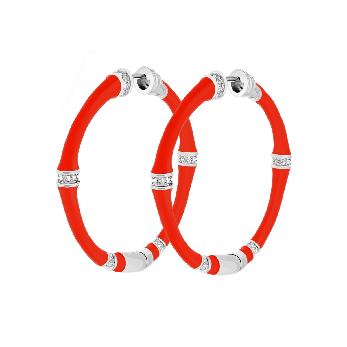 Bamboo hoop earrings in bright orange with crystal caps, multiple pairs, Lauren G Adams on Tampa Home & Garden Store