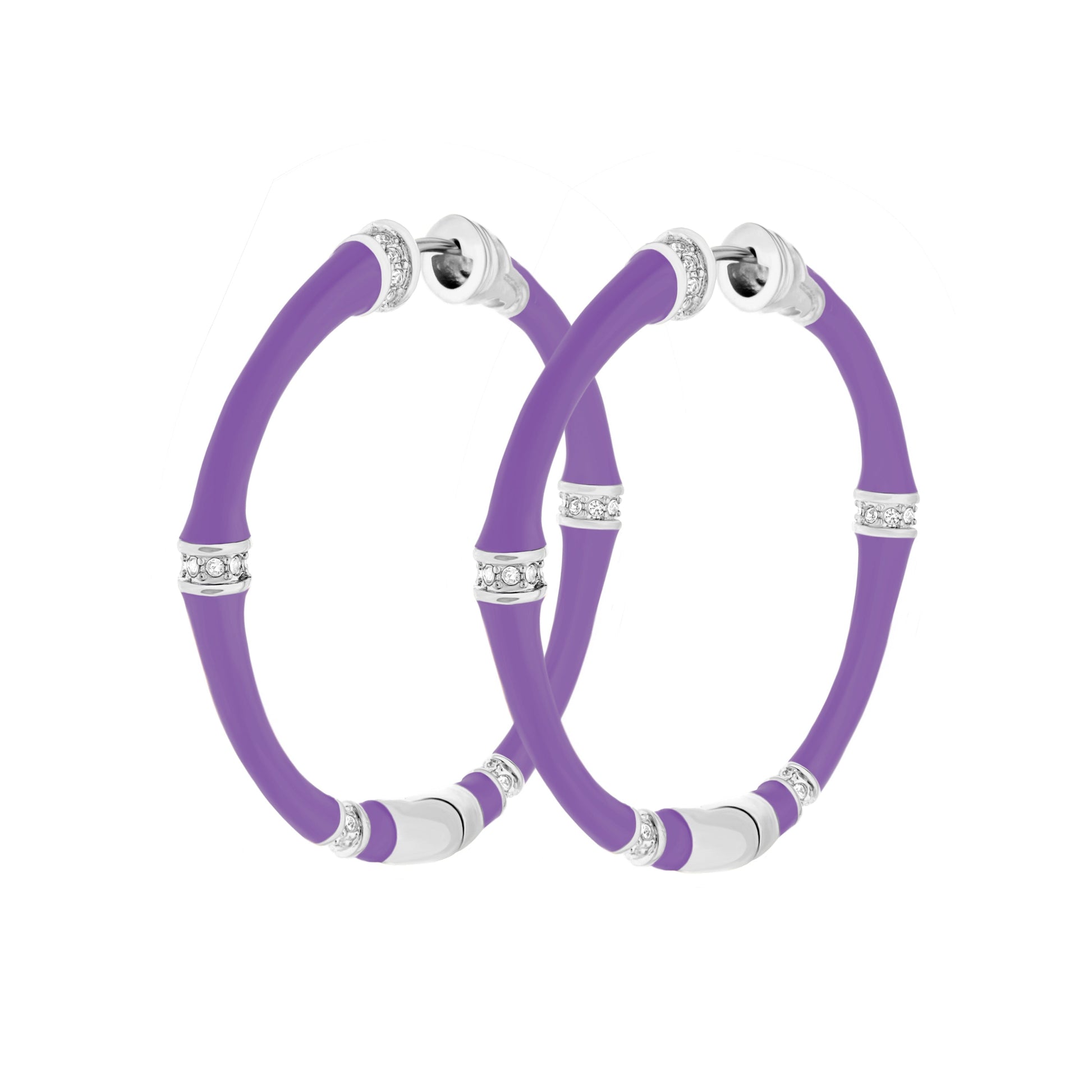 Bamboo Hoop Earrings by Lauren G Adams purple silicone with crystal silver spacers on Tampa Home & Garden Store