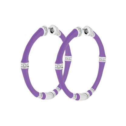 Bamboo Hoop Earrings by Lauren G Adams purple silicone with crystal silver spacers on Tampa Home & Garden Store