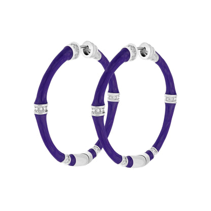 Bamboo Hoop Earrings by Lauren G Adams in purple with crystal-studded silver spacers on Tampa Home & Garden Store