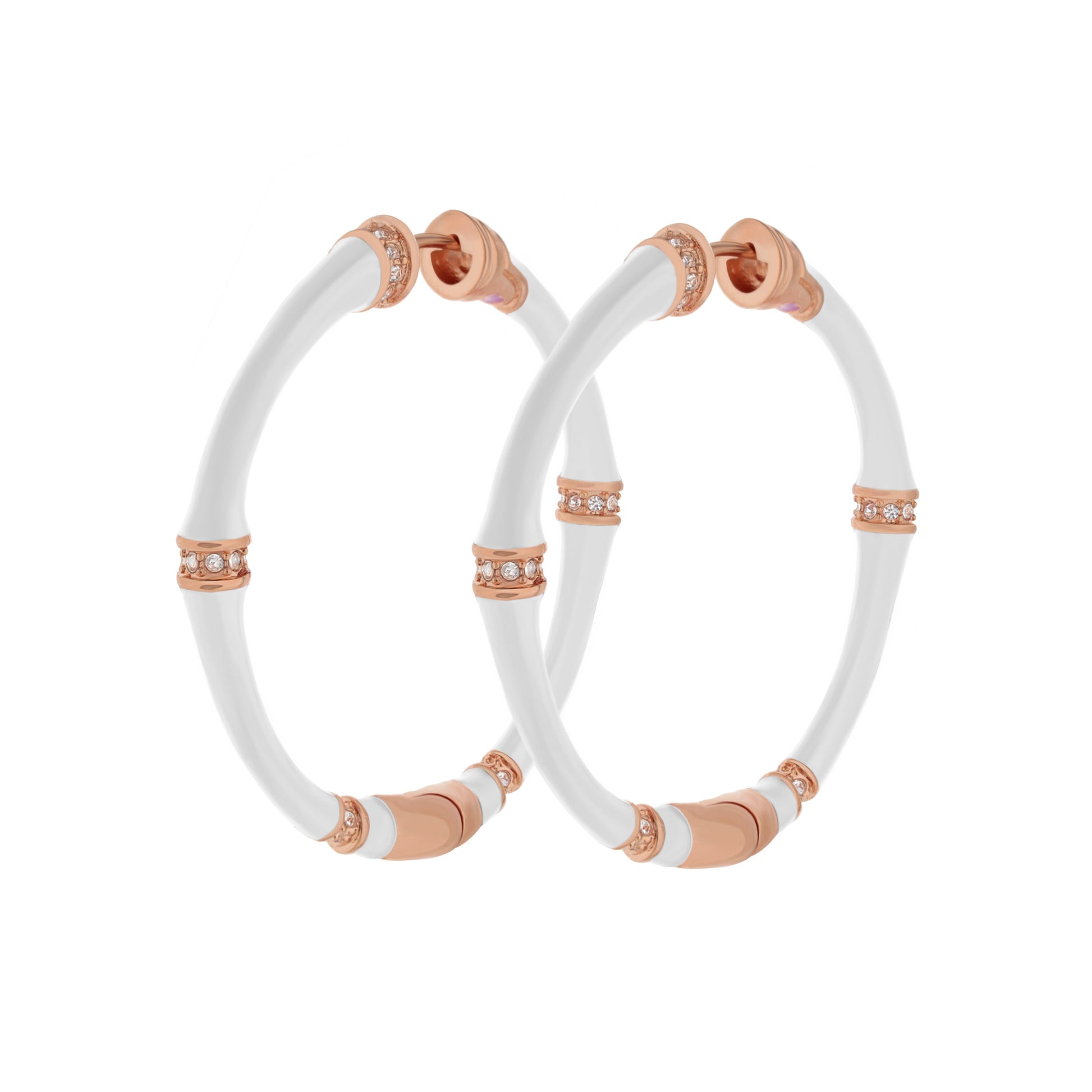 Bamboo Hoop Earrings by Lauren G Adams in white ceramic with rose-gold and crystals on Tampa Home & Garden Store