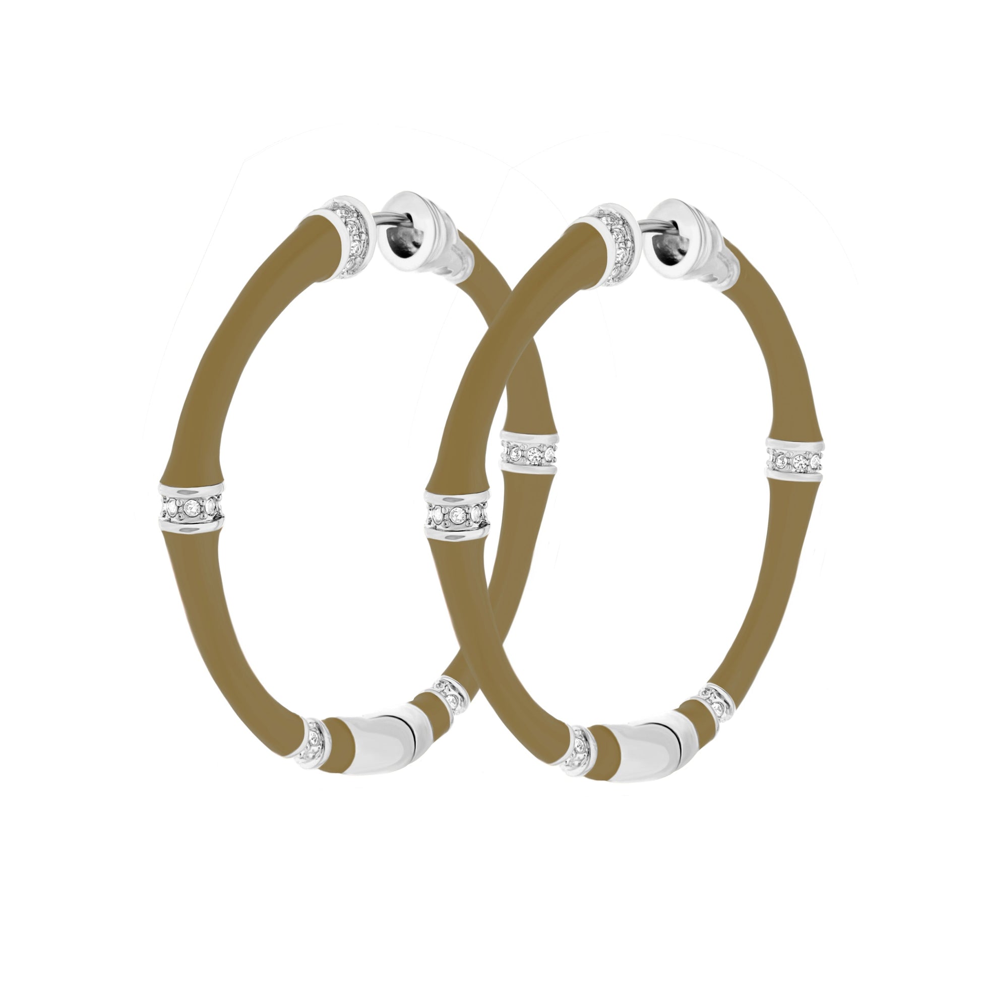 Bamboo Hoop Earrings set of 3 with brown bamboo and crystal silver spacers Lauren G Adams on Tampa Home & Garden Store