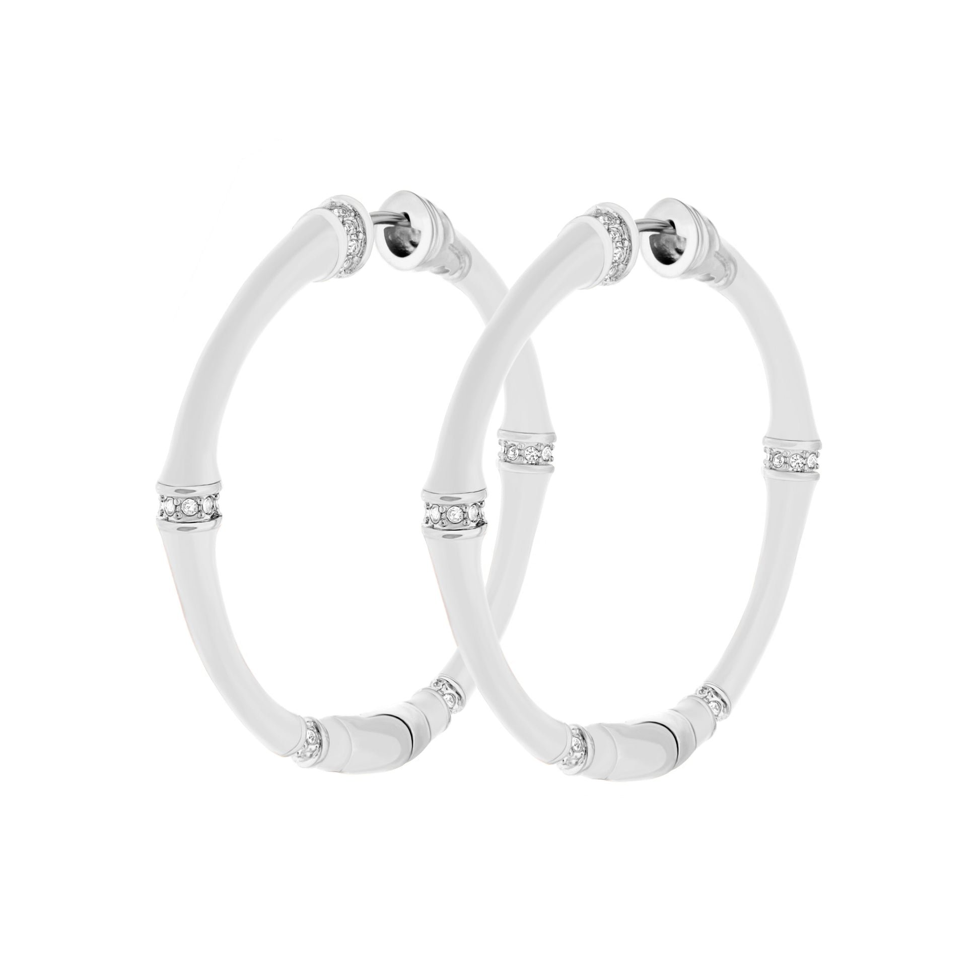 Bamboo Earrings — Hoop white ceramic hoops with crystal pavé accents (4) by Lauren G Adams on Tampa Home & Garden Store