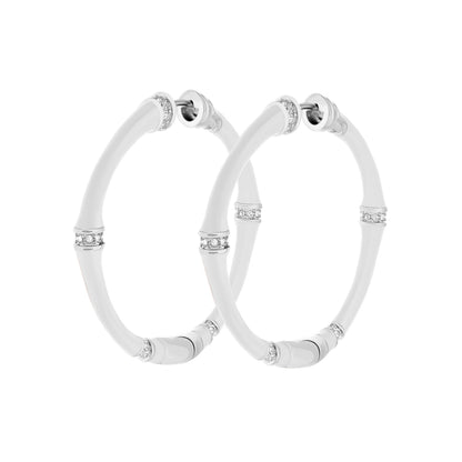 Bamboo Earrings — Hoop white ceramic hoops with crystal pavé accents (4) by Lauren G Adams on Tampa Home & Garden Store