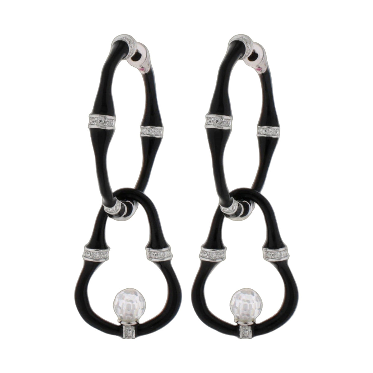 Bamboo Earrings Bead Drop pair in black with silver crystal bands by Lauren G Adams on Tampa Home & Garden Store