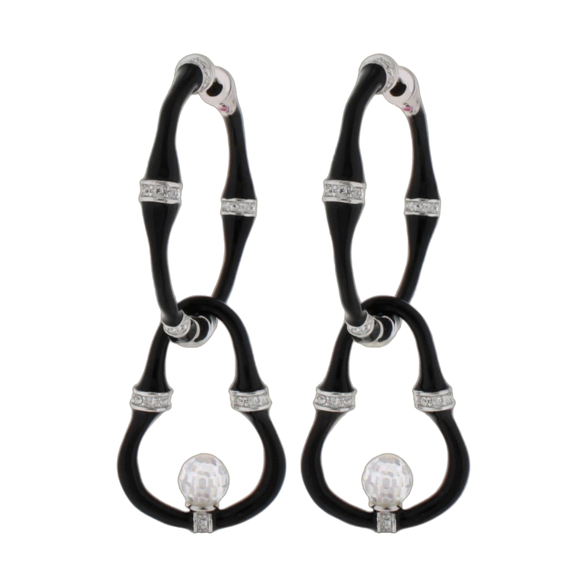Bamboo Earrings Bead Drop pair in black with silver crystal bands by Lauren G Adams on Tampa Home & Garden Store