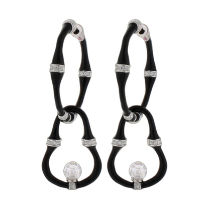 Bamboo Earrings Bead Drop pair in black with silver crystal bands by Lauren G Adams on Tampa Home & Garden Store