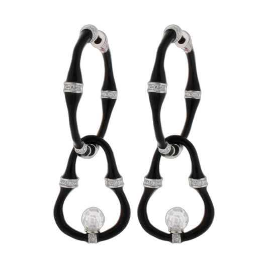 Bamboo Earrings Bead Drop pair in black with silver crystal bands by Lauren G Adams on Tampa Home & Garden Store