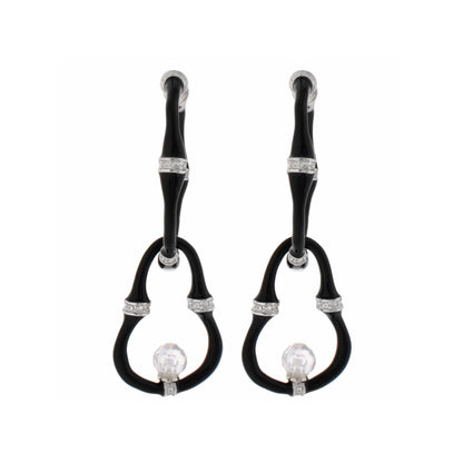 Bamboo Earrings — Bead Drop, black curved hoops with silver accents and crystal beads, pair on Tampa Home & Garden Store