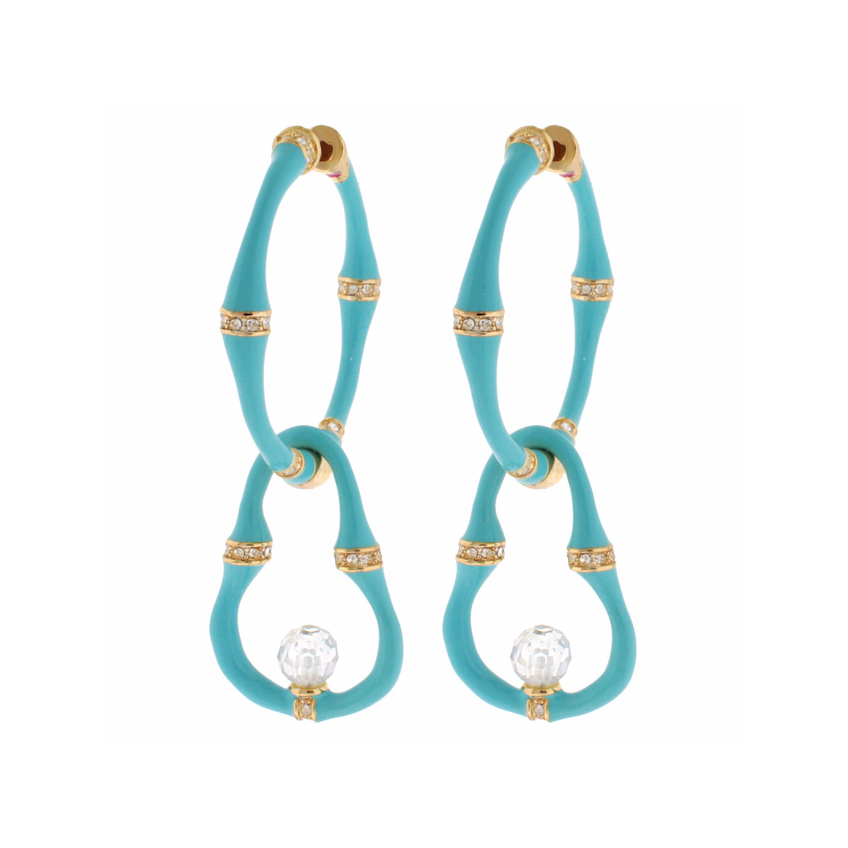 Bamboo Earrings — Bead Drop turquoise hoops with gold accents and crystal beads (set of 4) on Tampa Home & Garden Store