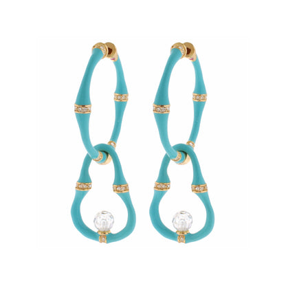 Bamboo Earrings — Bead Drop turquoise hoops with gold accents and crystal beads (set of 4) on Tampa Home & Garden Store