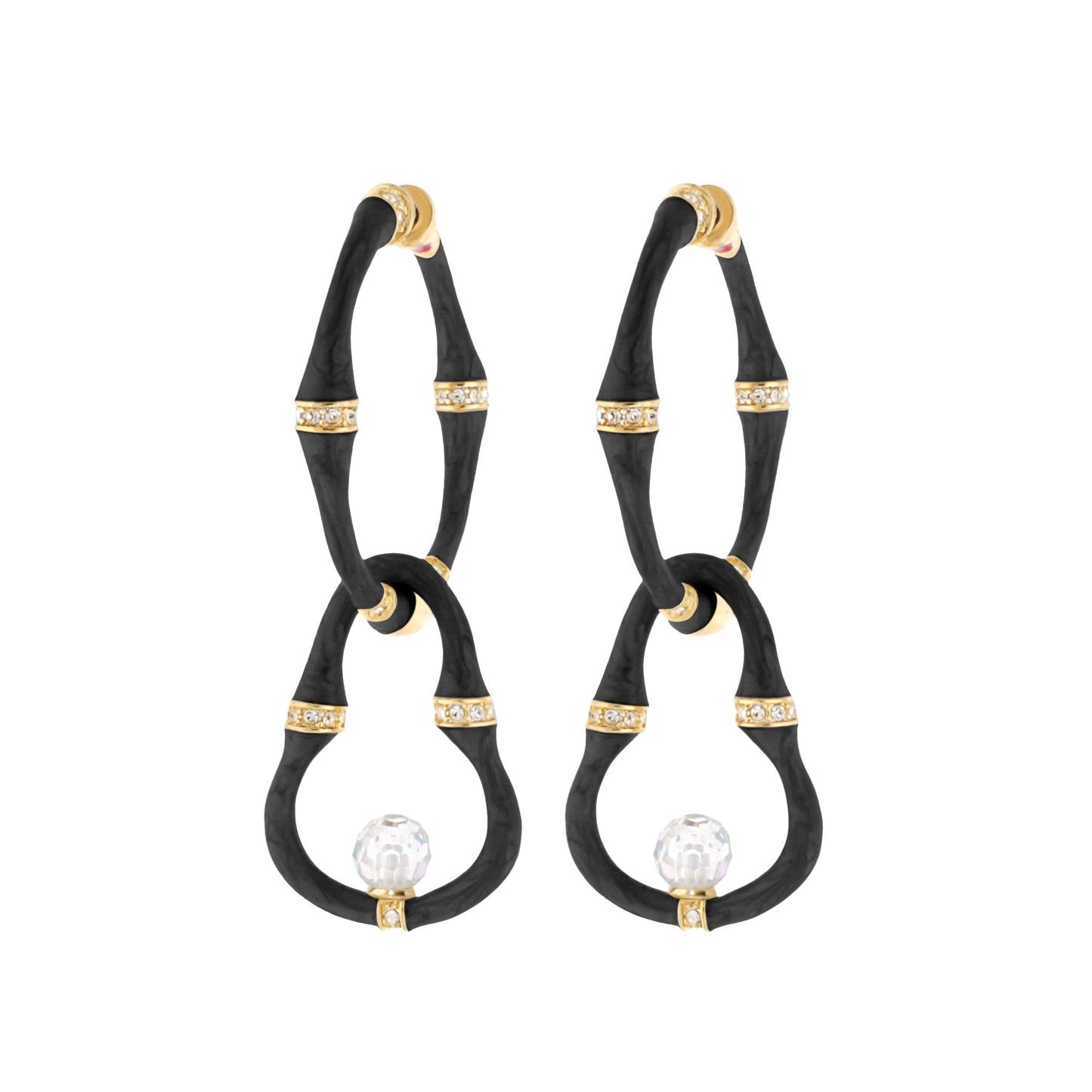 Bamboo Earrings Bead Drop, black bamboo with gold-tone caps and crystal beads, pair on Tampa Home & Garden Store