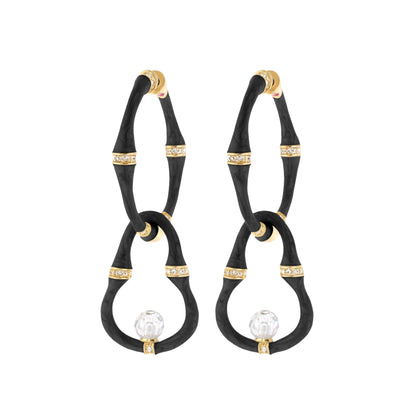 Bamboo Earrings Bead Drop, black bamboo with gold-tone caps and crystal beads, pair on Tampa Home & Garden Store