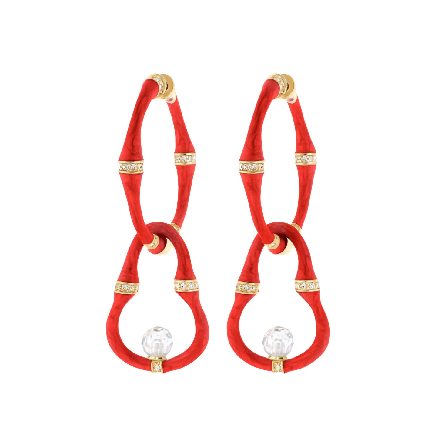Bead Drop Bamboo Earrings red with gold caps and crystal beads by Lauren G Adams, four on Tampa Home & Garden Store