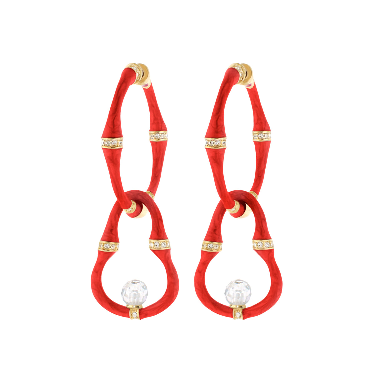 Bead Drop Bamboo Earrings red with gold caps and crystal beads by Lauren G Adams, four on Tampa Home & Garden Store
