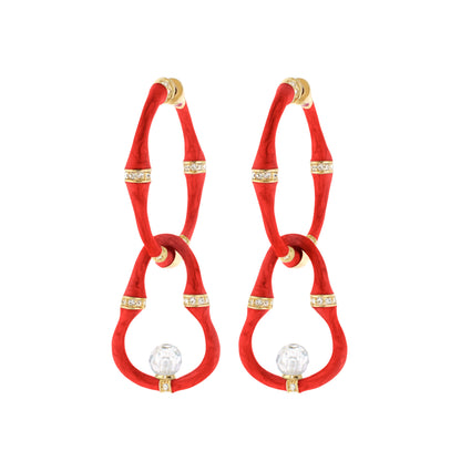 Bead Drop Bamboo Earrings red with gold caps and crystal beads by Lauren G Adams, four on Tampa Home & Garden Store