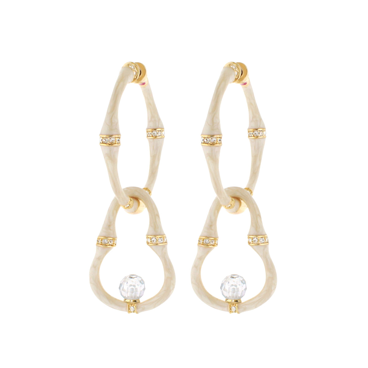 Bead Drop bamboo earrings ivory with gold accents and crystals three shown on Tampa Home & Garden Store