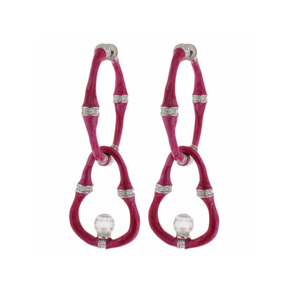 Bamboo Earrings — Bead Drop, pink marbled bamboo hoops with crystal beads, pair on Tampa Home & Garden Store