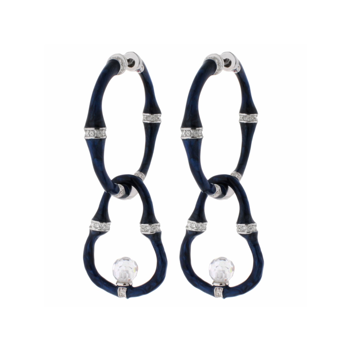 Bamboo Earrings Bead Drop, navy blue hoops with silver caps, two earrings by Lauren G Adams on Tampa Home & Garden Store