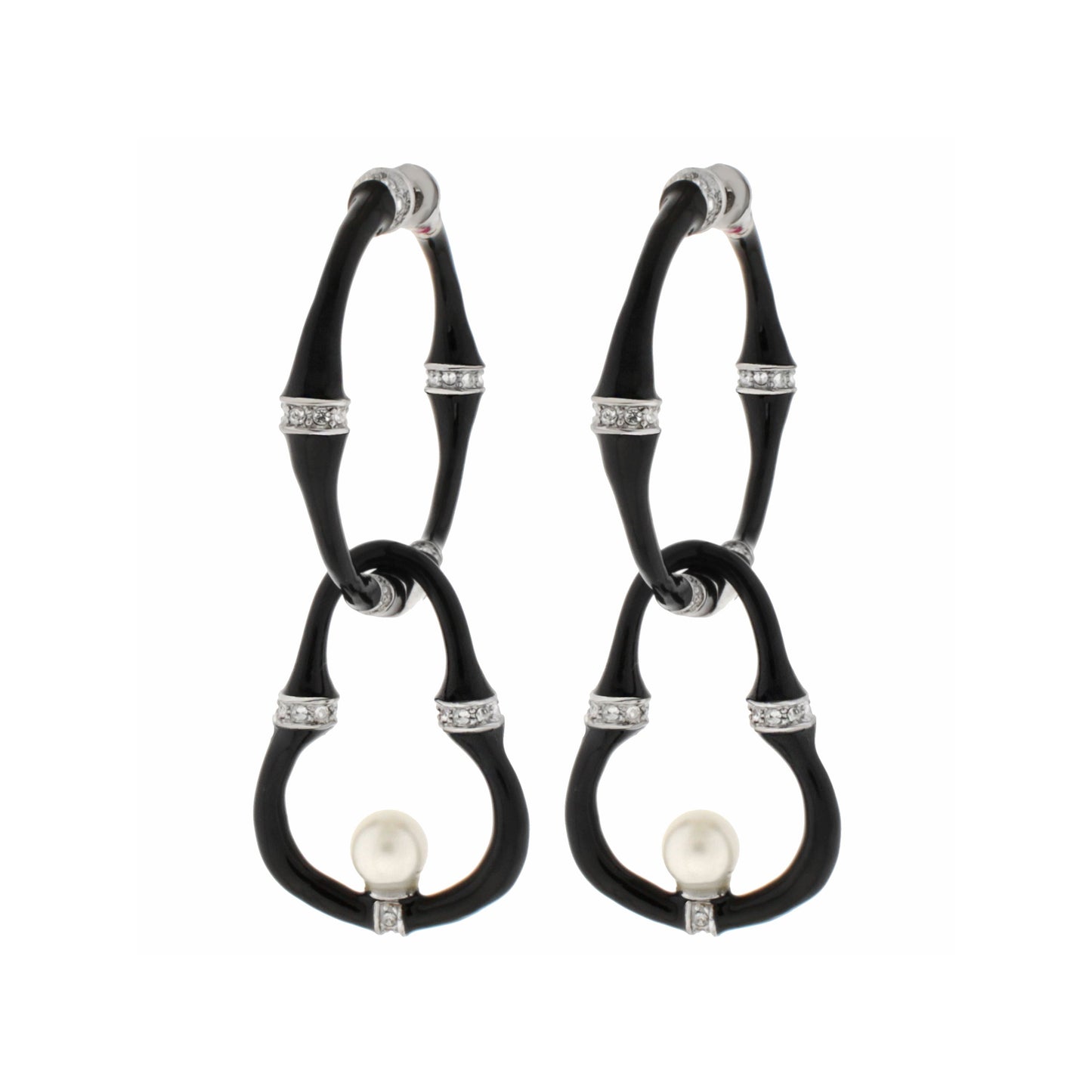Bamboo Earrings — Pearl Drop pair in black with caps and pearl accents, Lauren G Adams on Tampa Home & Garden Store