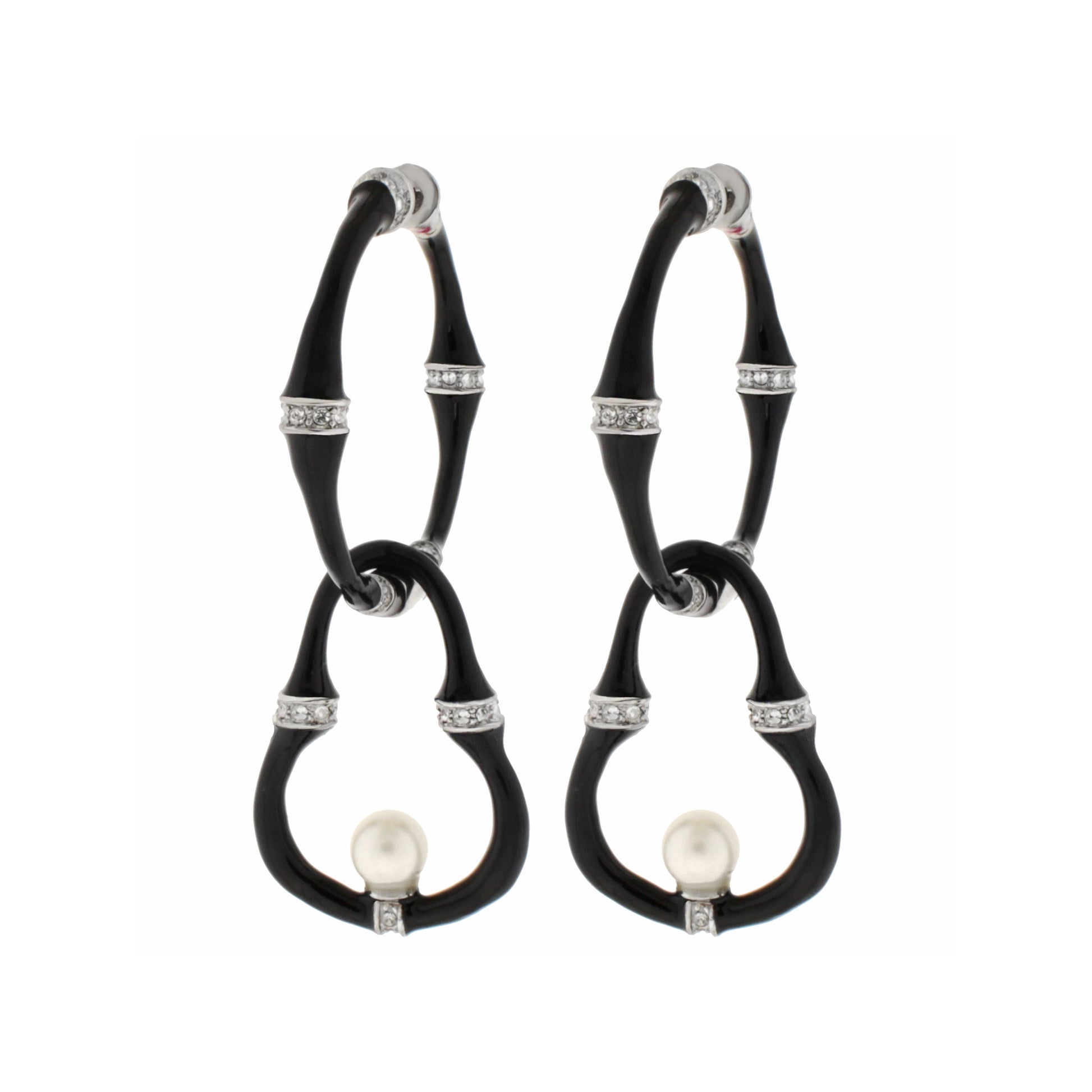 Bamboo Earrings — Pearl Drop pair in black with caps and pearl accents, Lauren G Adams on Tampa Home & Garden Store