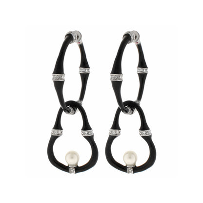 Bamboo Earrings — Pearl Drop pair in black with caps and pearl accents, Lauren G Adams on Tampa Home & Garden Store