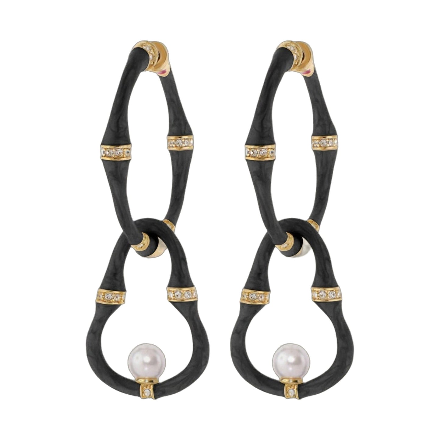 Pair Bamboo Earrings Pearl Drop black bamboo with gold band by Lauren G Adams on Tampa Home & Garden Store